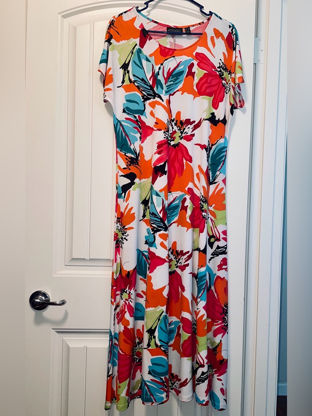 Attitudes by Renee Pink and Orange Floral Sleeveless A-line Dress Women's large